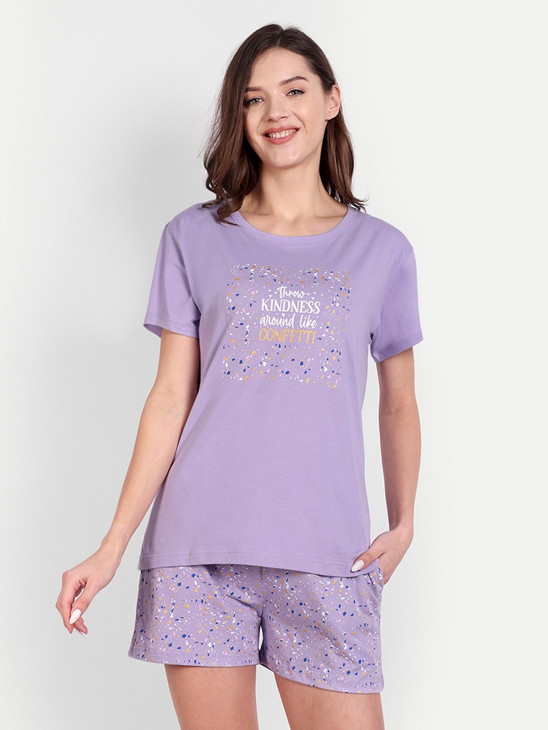 

Bedtime story Printed Pure Cotton Night suit, Purple