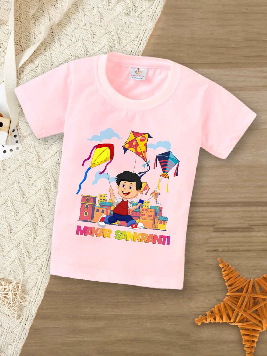

Babywish Kids Graphic Printed Cotton T-shirt, Pink