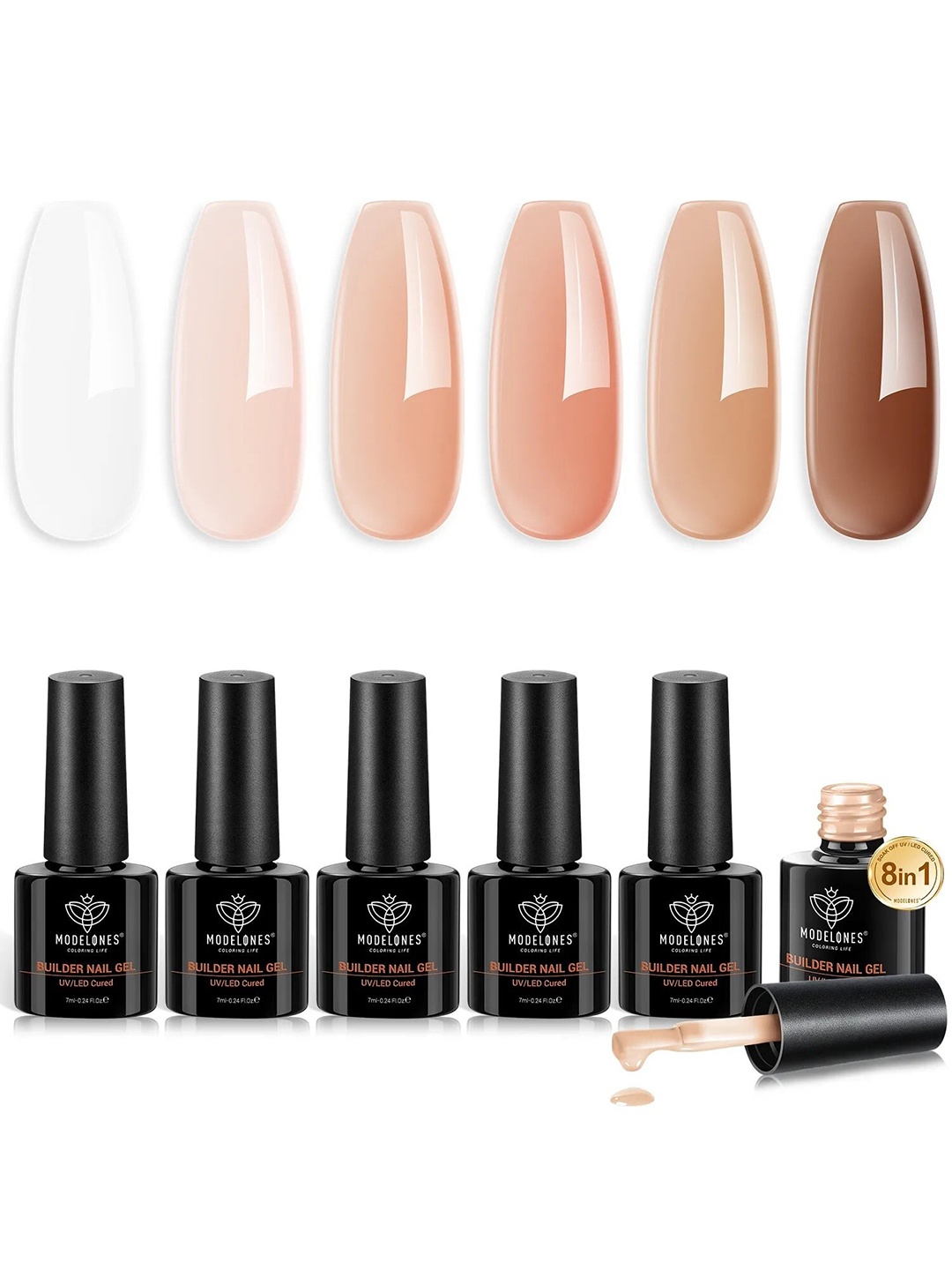 

Modelones Set Of 6 Longwear 8-In-1 Builder Nail UV LED Gel Nail Polish 7ml - B117050003A, Nude