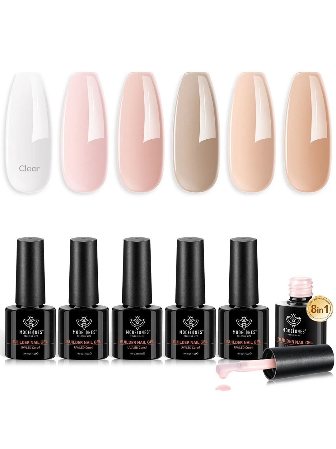 

Modelones Set Of 6 Longwear 8-In-1 Builder Nail UV LED Gel Nail Polish 7ml - B101060072A, Nude