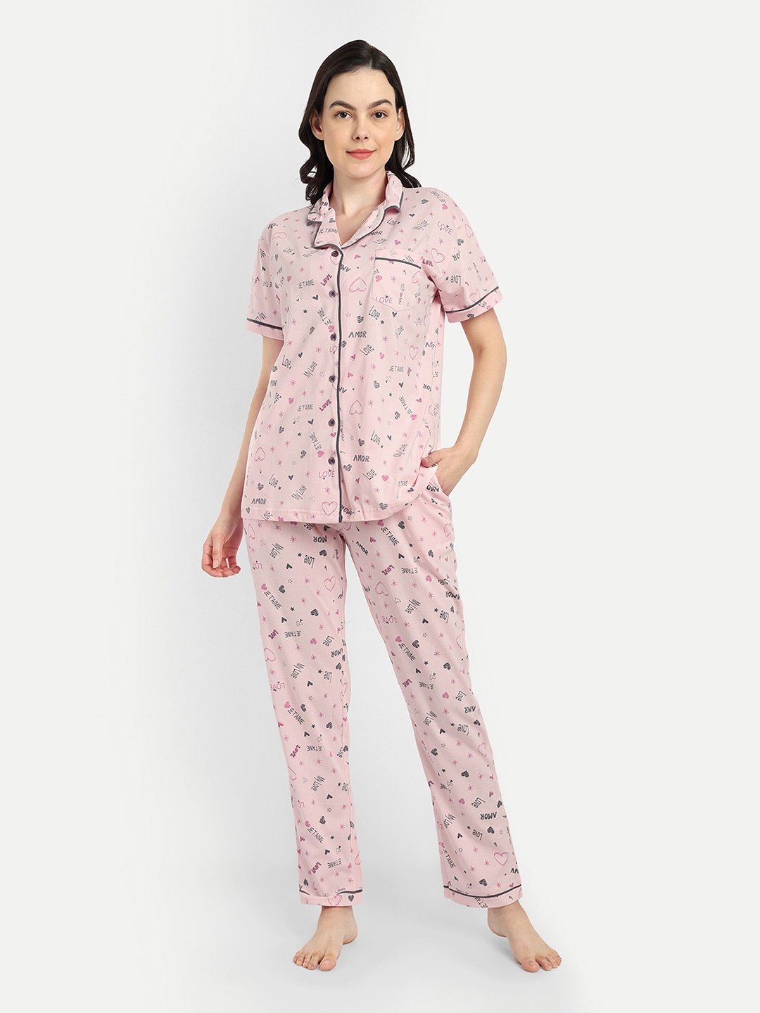 

Bedtime story Printed Pure Cotton Night suit, Pink