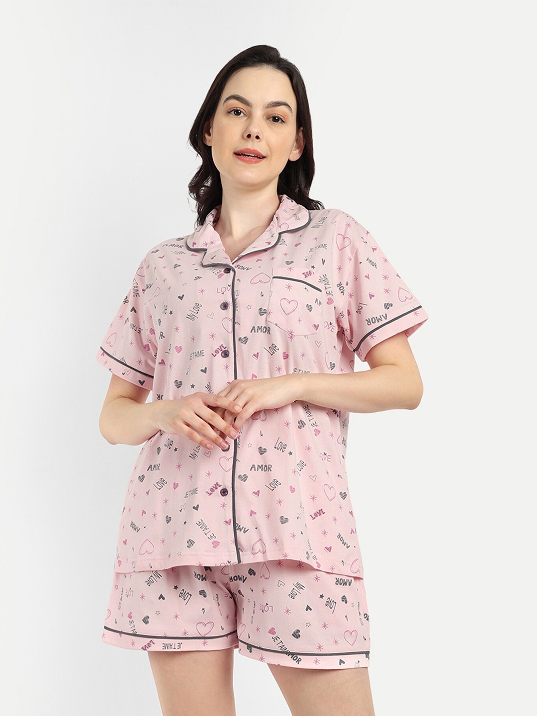 

Bedtime story Printed Pure Cotton Night suit, Pink