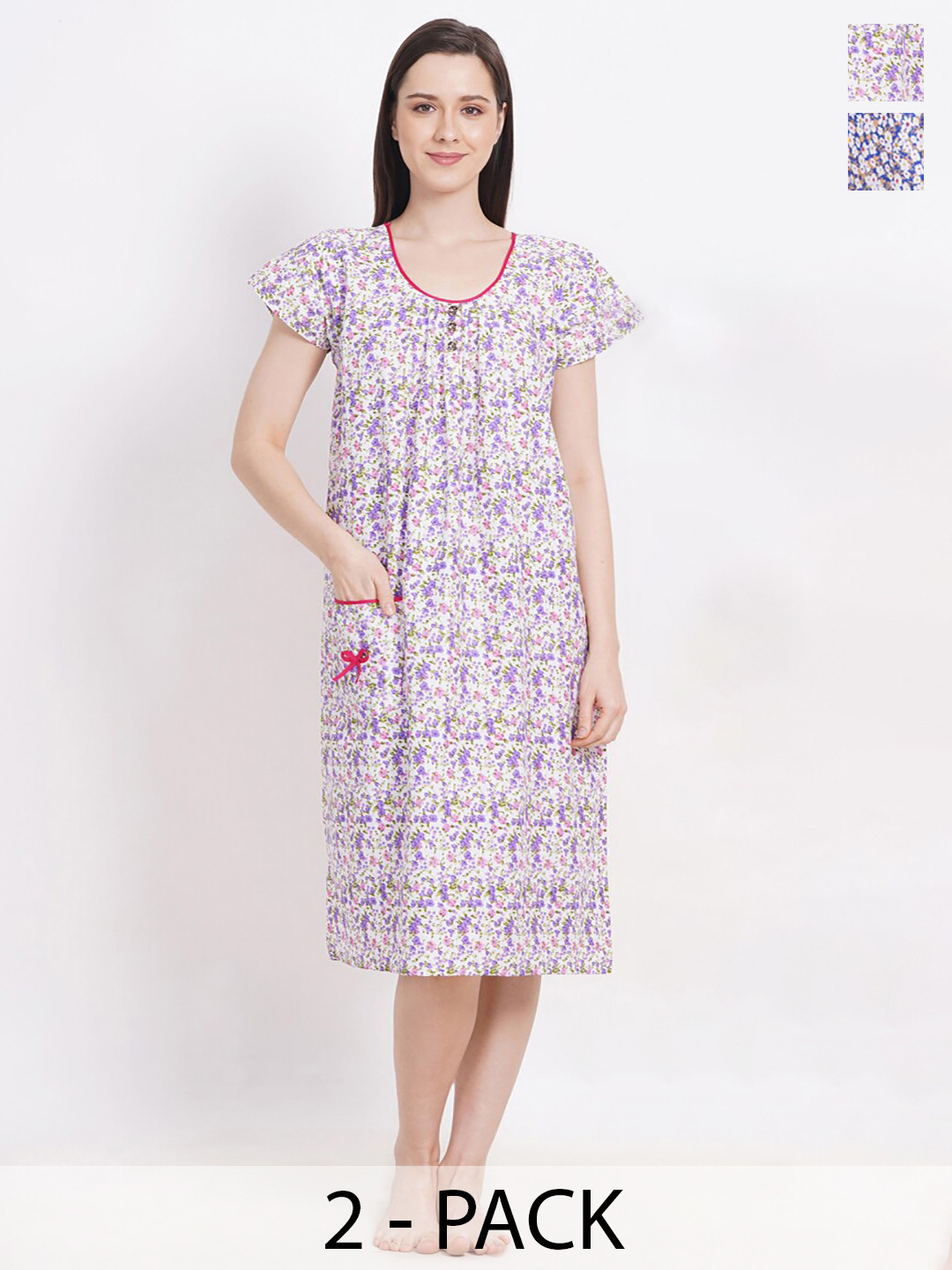 

Breezly Pack Of 2 Floral Printed Pure Cotton Nightdress, Orange