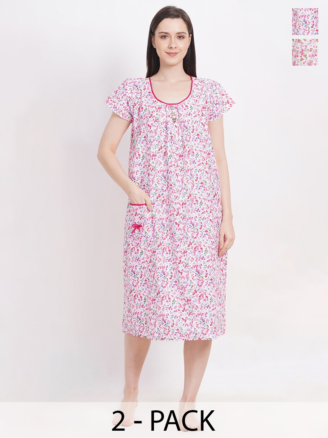

Breezly Pack Of 2 Floral Printed Pure Cotton Nightdress, Orange