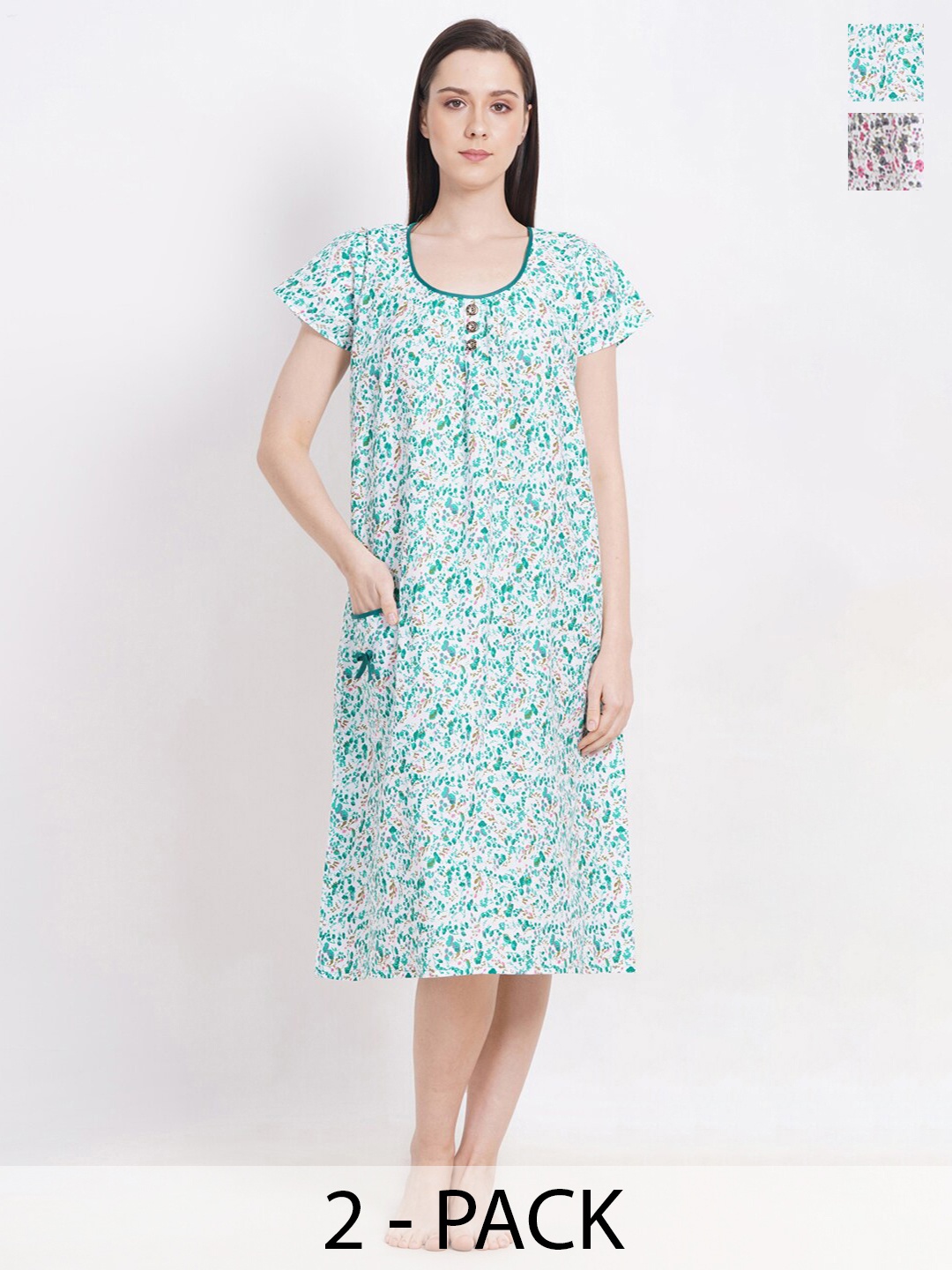 

Breezly Pack Of 2 Floral Printed Pure Cotton Nightdress, Orange