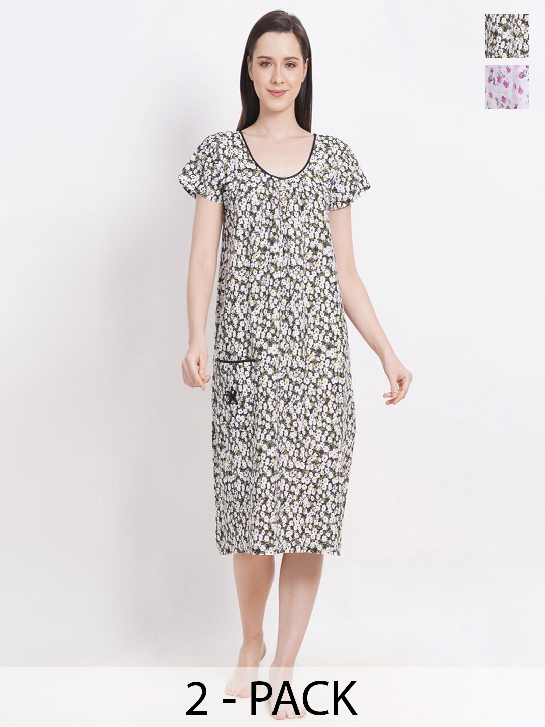 

Breezly Pack Of 2 Floral Printed Pure Cotton Nightdress, Blue
