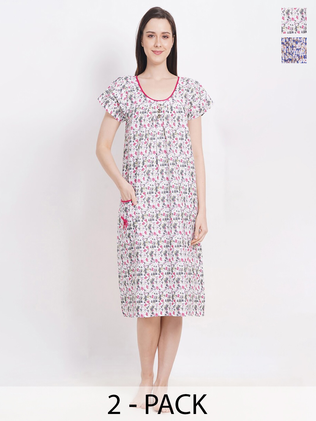 

Breezly Pack Of 2 Floral Printed Pure Cotton Nightdress, Orange
