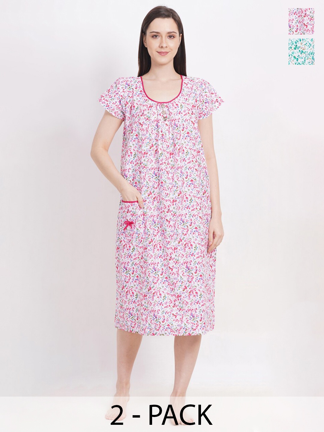 

Breezly Pack Of 2 Floral Printed Pure Cotton Nightdress, Orange
