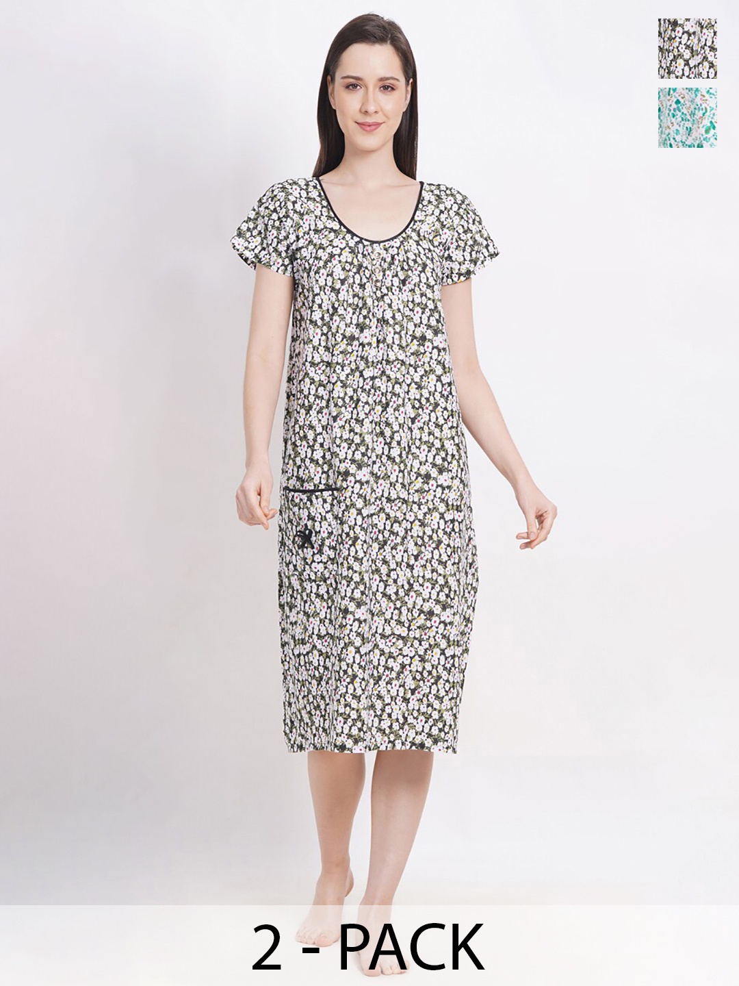 

Breezly Pack Of 2 Floral Printed Pure Cotton Nightdress, Orange