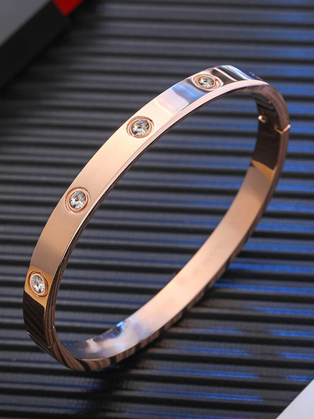 Shining Diva Fashion Crystals Rose Gold-Plated Bangle-Style Bracelet