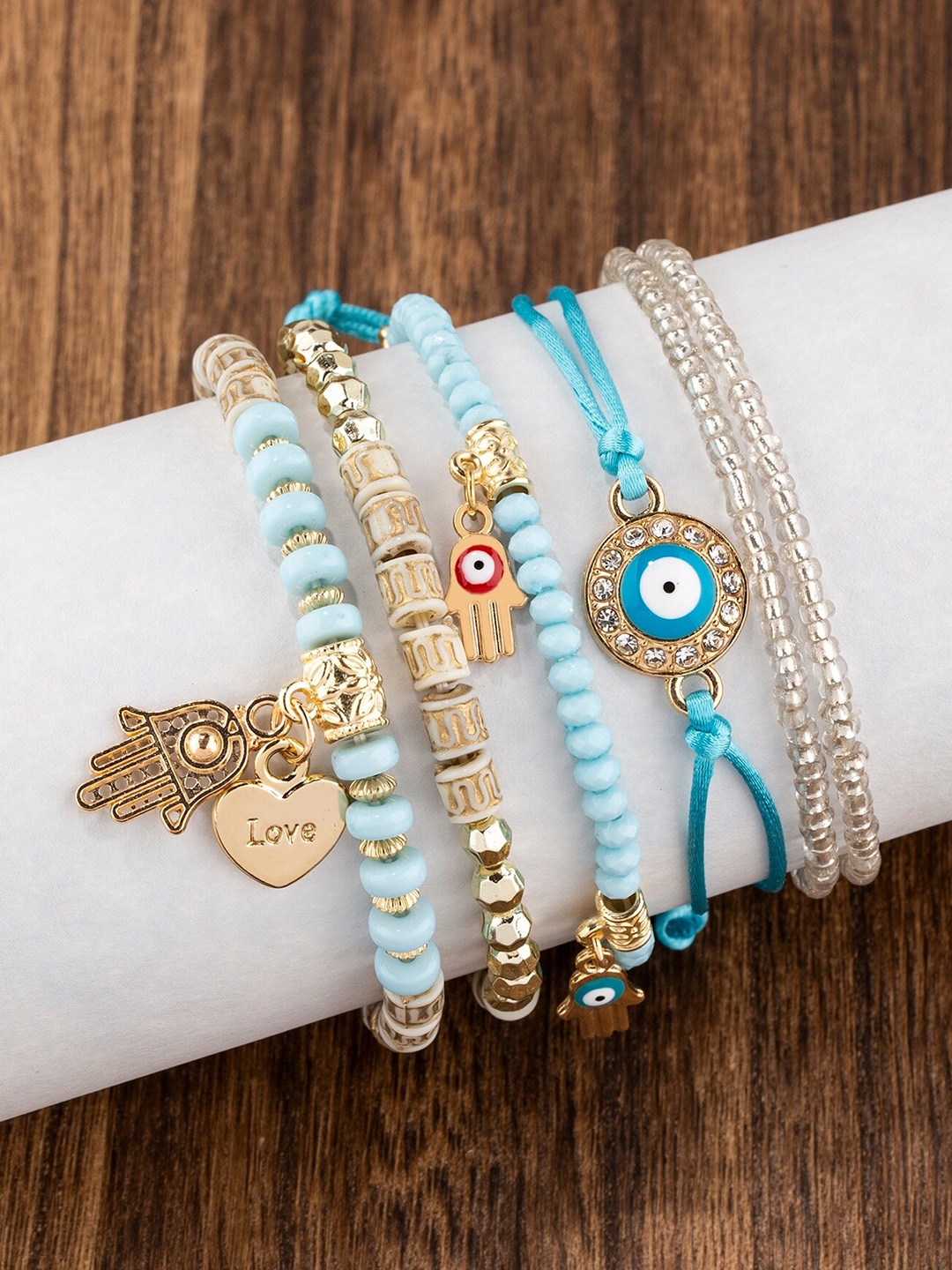 

Shining Diva Fashion Set Of 6 Blue Gold-Plated Charm Bracelet