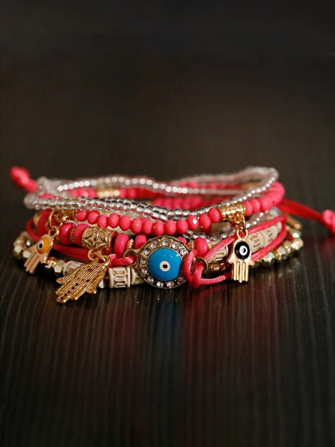 

Shining Diva Fashion Set Of 6 Peach-Coloured Gold-Plated Charm Bracelet