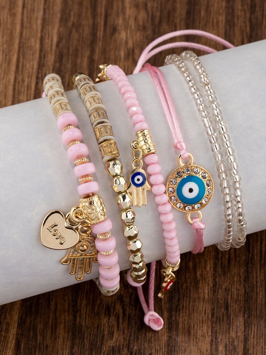 

Shining Diva Fashion Set Of 6 Pink Gold-Plated Charm Bracelet