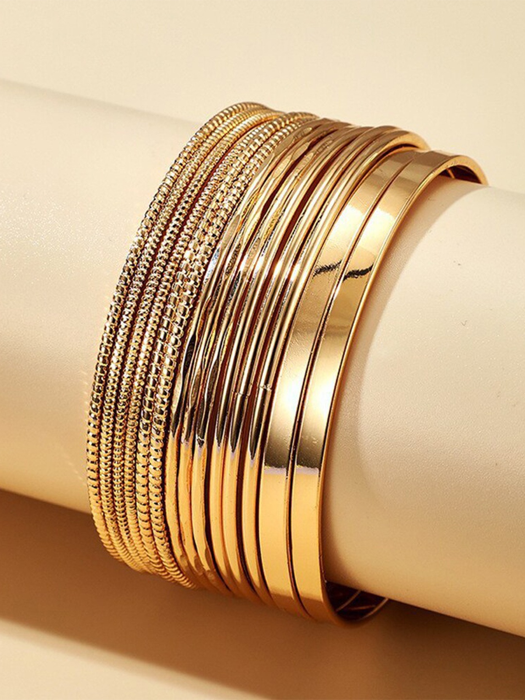 

Shining Diva Fashion Set of 14 Gold-Plated Bangles