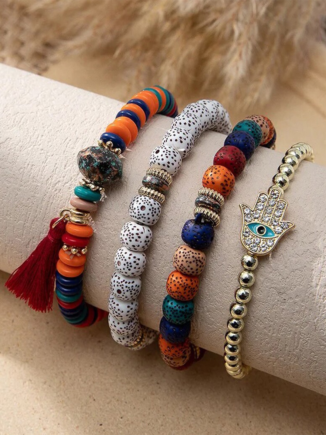 

Shining Diva Fashion Set Of 4 Multicoloured Gold-Plated Charm Bracelet