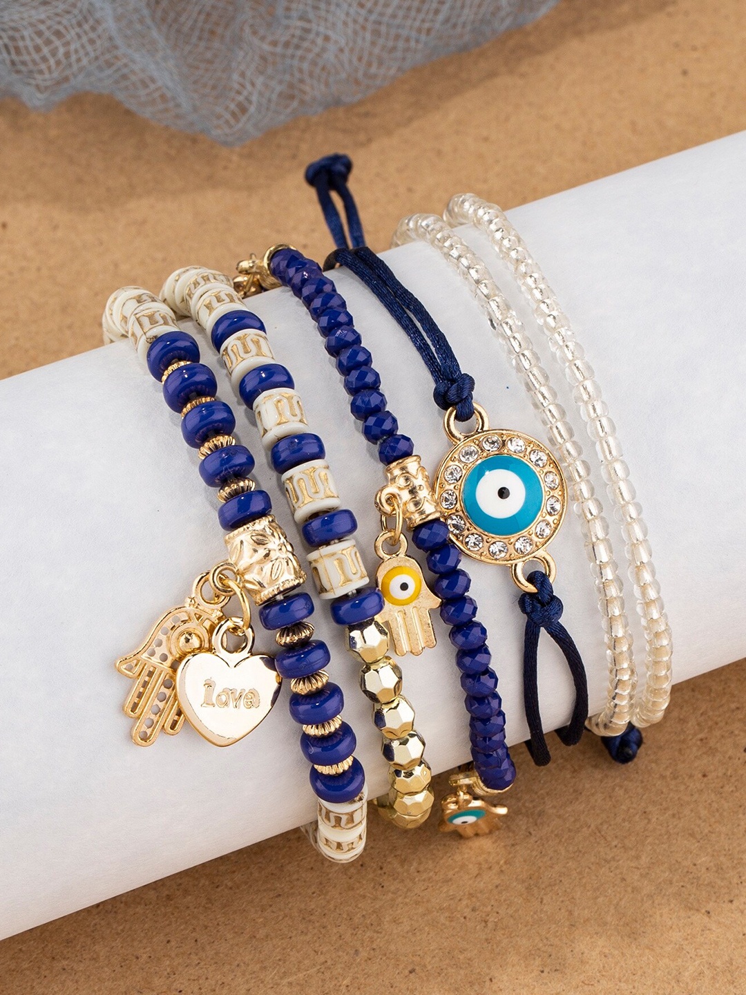 

Shining Diva Fashion Set Of 6 Navy Blue Gold-Plated Charm Bracelet