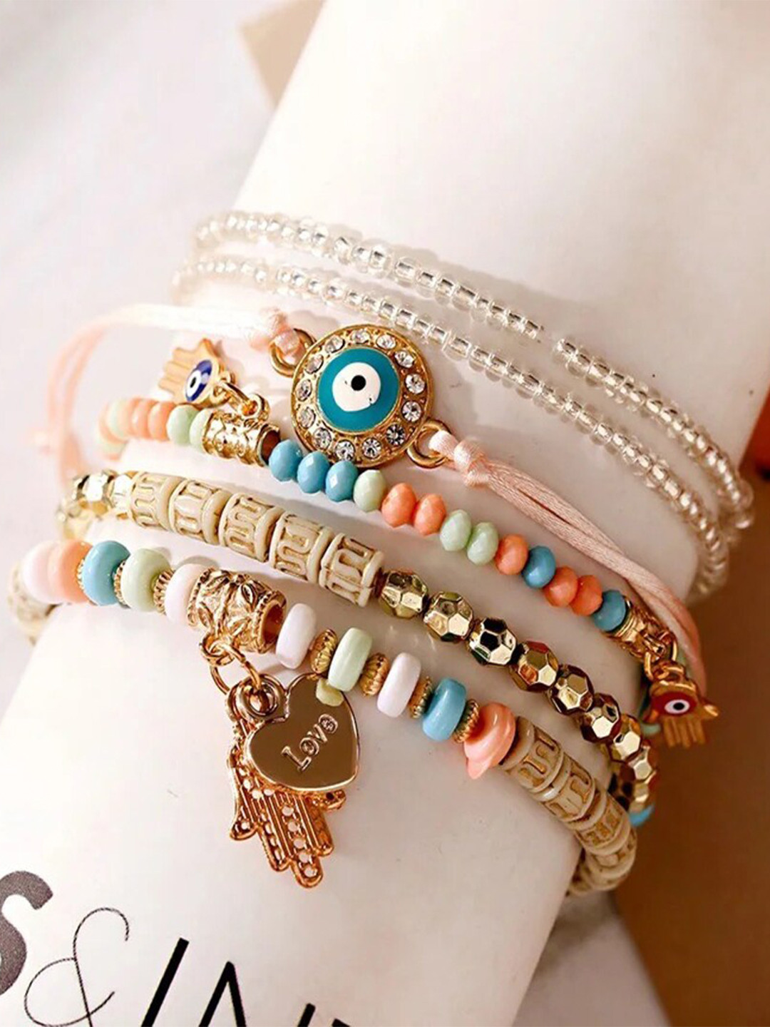 

Shining Diva Fashion Set Of 6 Gold-Plated Charm Bracelet