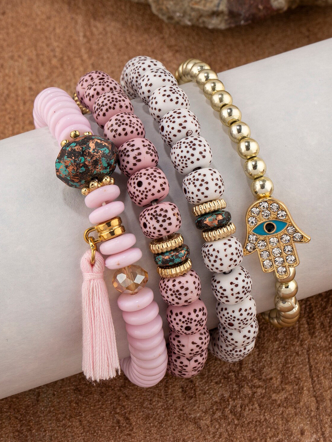 

Shining Diva Fashion Set Of 4 Gold-Plated Charm Bracelet