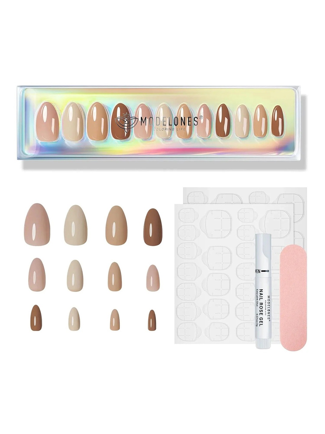 

Modelones 24Pcs Short Almond Press On Nail Kit - Cocoa Milk, Brown