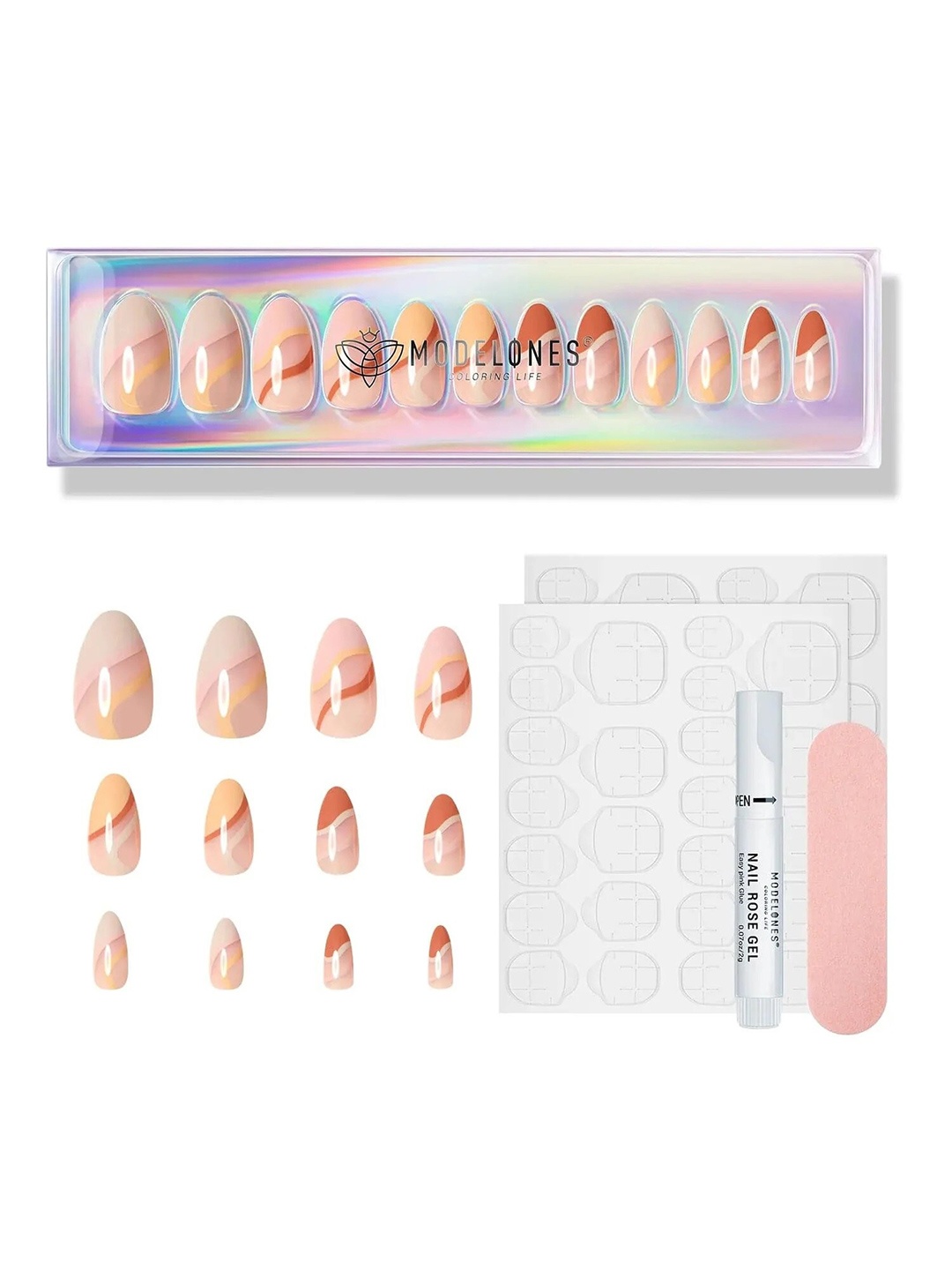 

Modelones 24Pcs Short Almond Press On Nail Kit - A Boo, Brown