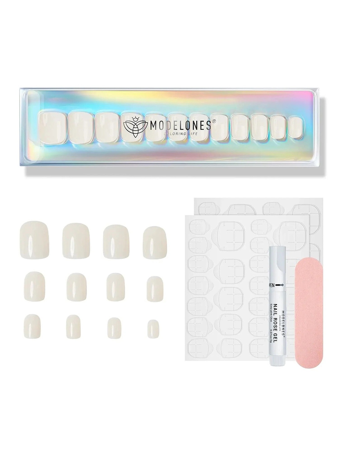 

Modelones 24Pcs Short Square Press On Nail Kit - Final Pearl, White