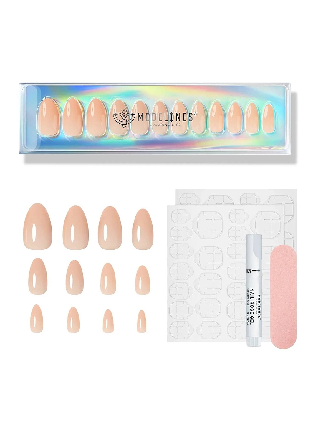 

Modelones 24Pcs Short Almond Press On Nail Kit - Baby Bare, Brown