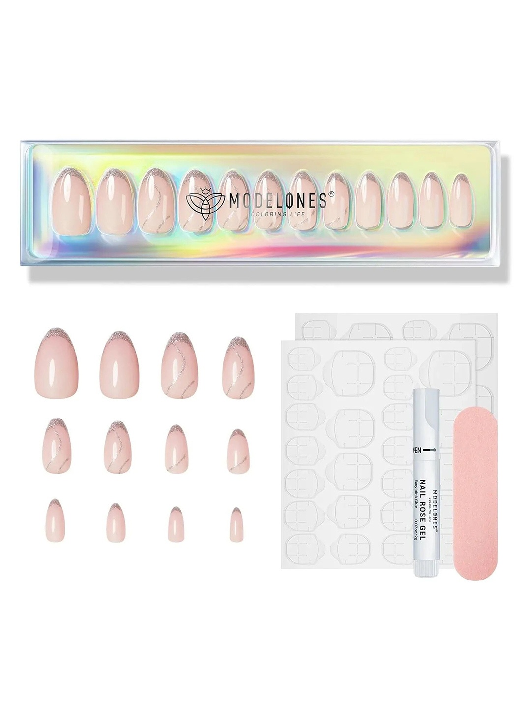 

Modelones 24Pcs Short Almond Press On Nail Kit - Glam Frenchin, Brown