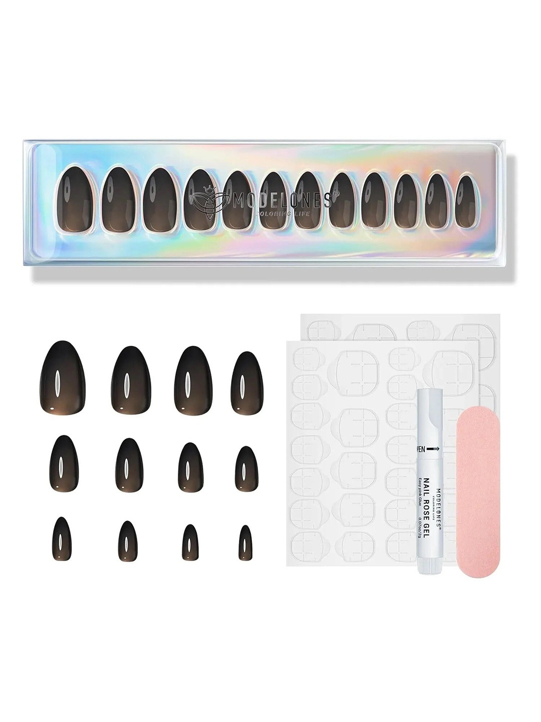 

Modelones 24Pcs Short Almond Press On Nail Kit - Darkest Souls, Black