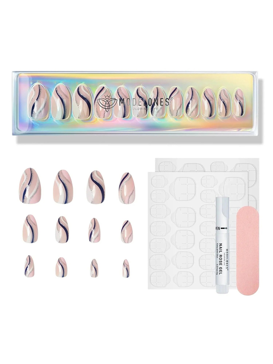 Modelones 24Pcs Short Almond Press On Nail Kit - Dance With Me, Brown