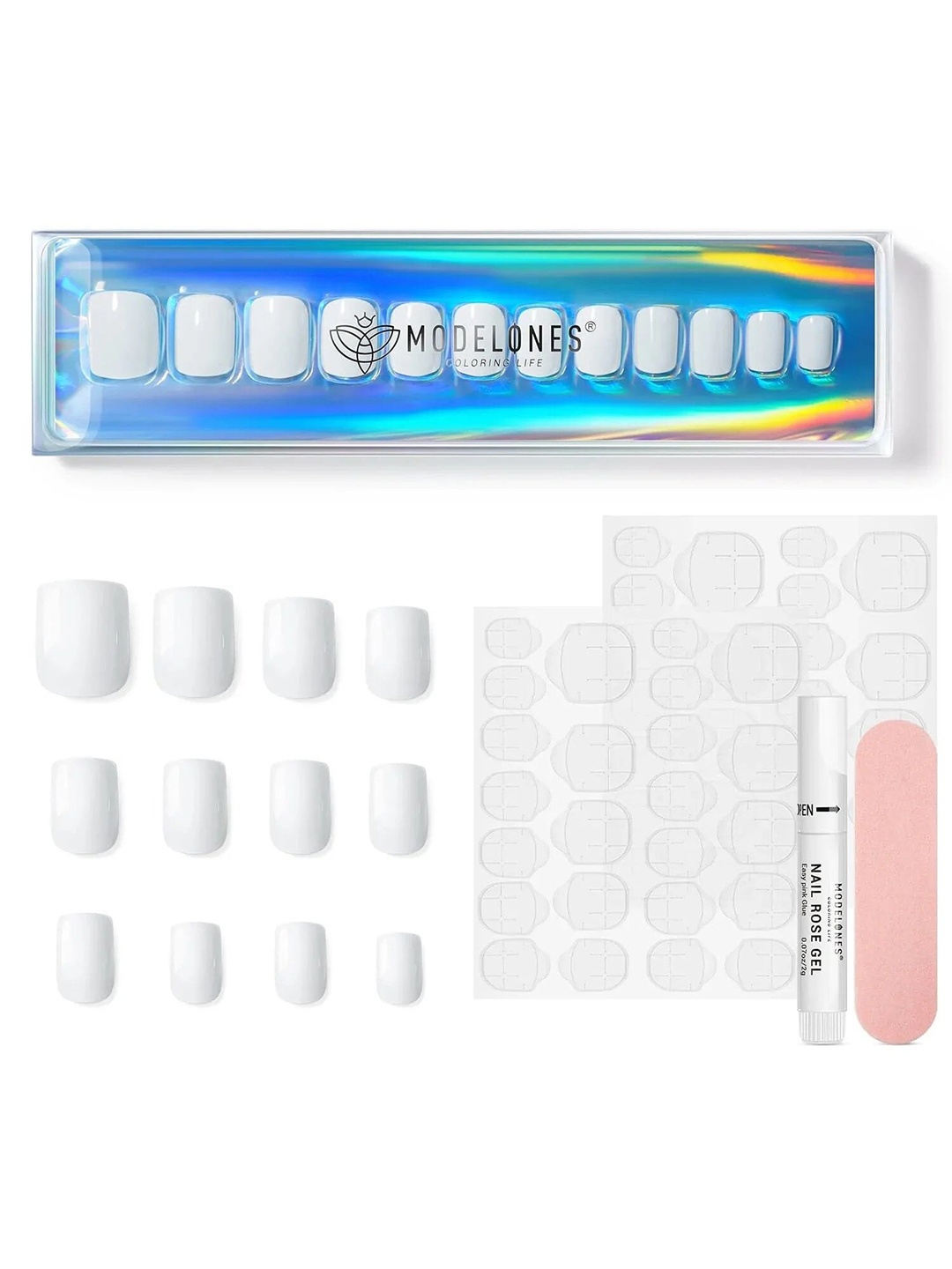 

Modelones 24Pcs Short Squoval Press On Nail Kit - New Way, White