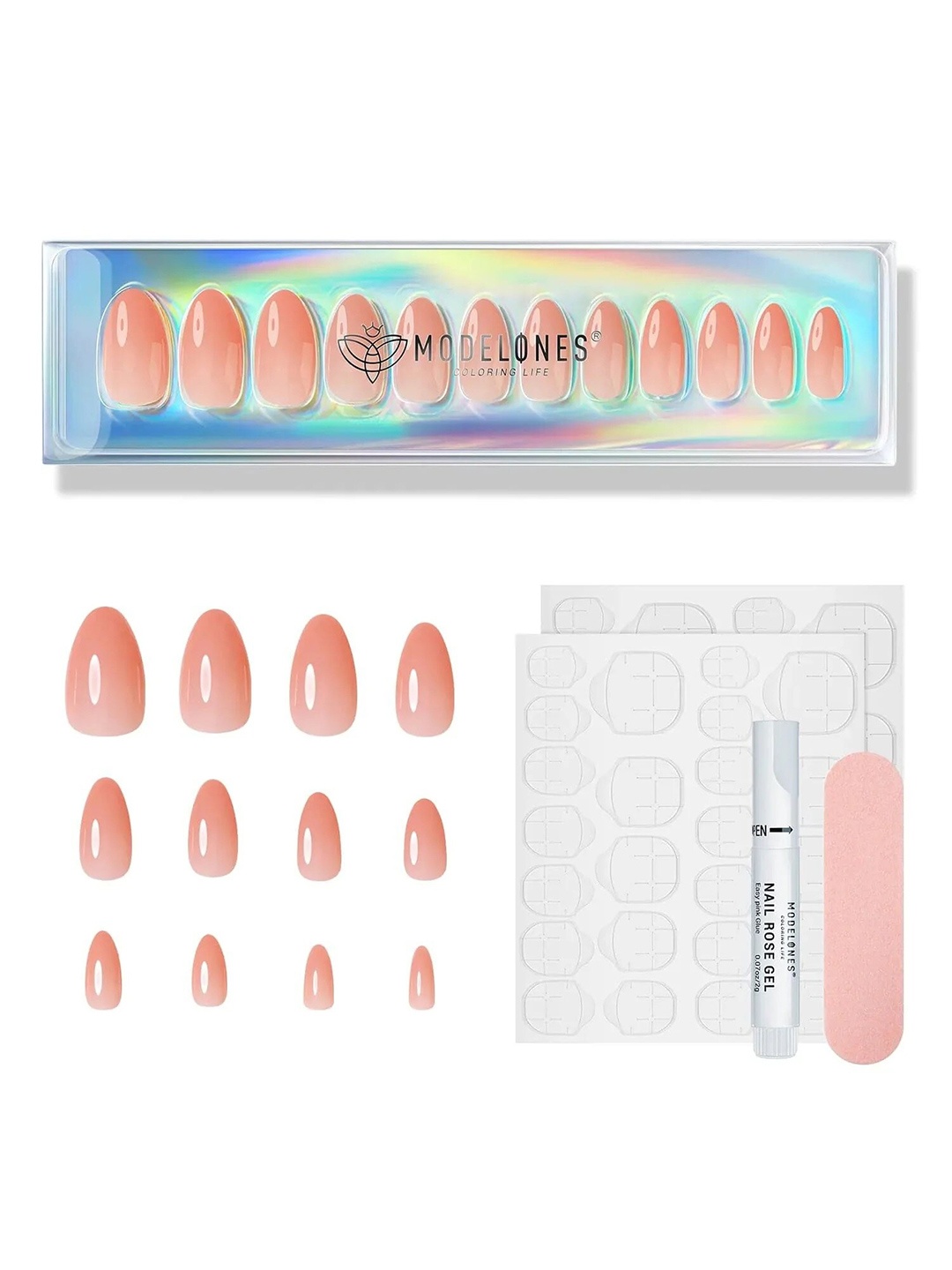 

Modelones 24Pcs Short Almond Press On Nail Kit - Fairylike Cameo, Brown