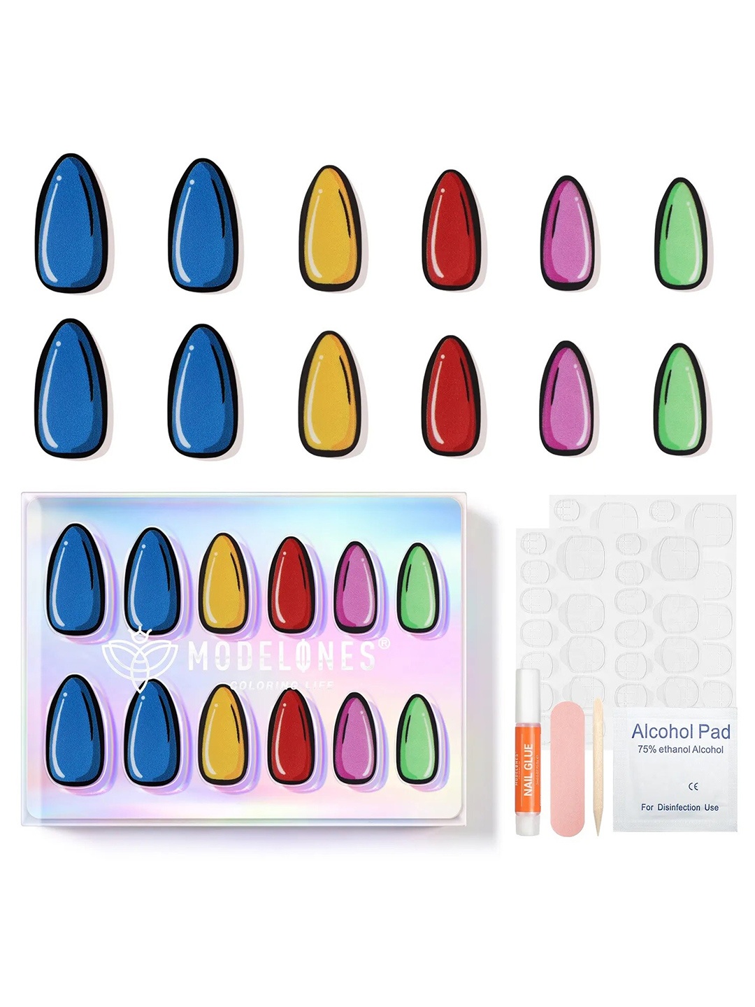 

Modelones 24Pcs Short Almond Press On Nail Kit - Pop Art, Multi