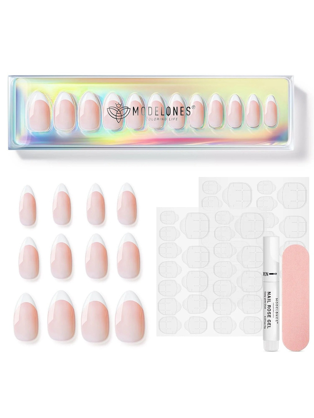 

Modelones 24Pcs Short Almond Press On Nail Kit - French Lady, Brown