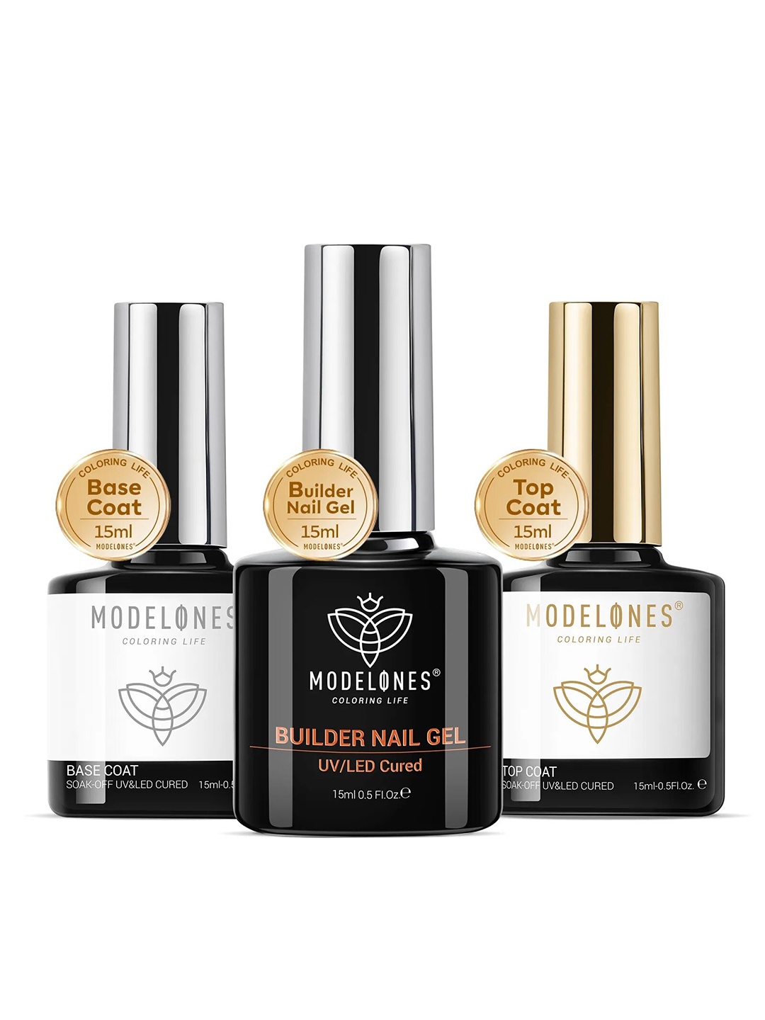 

Modelones 4-In-1 Builder Nail UV LED Gel Nail Polish 002 With Top & Base Coat - 15ml Each, Nude