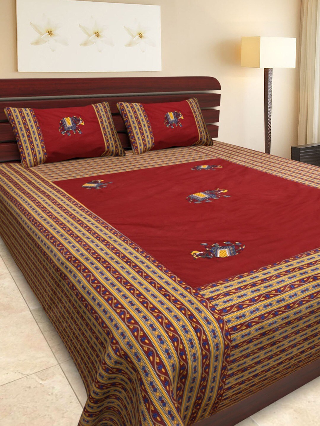 

Bombay Spreads Maroon Floral 180 TC King Bedsheet with 2 Pillow Covers