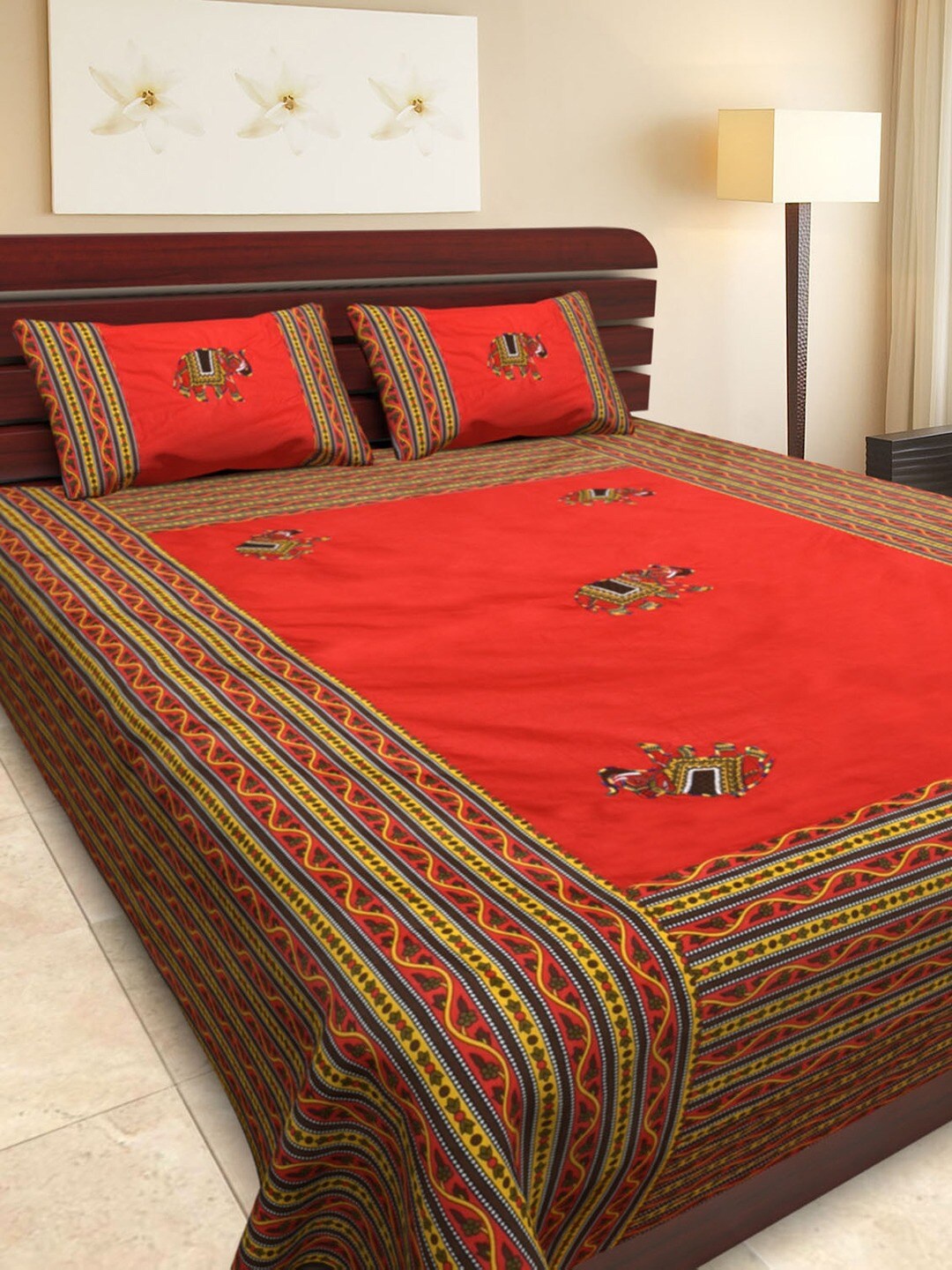 

Bombay Spreads Red Floral 180 TC King Bedsheet with 2 Pillow Covers