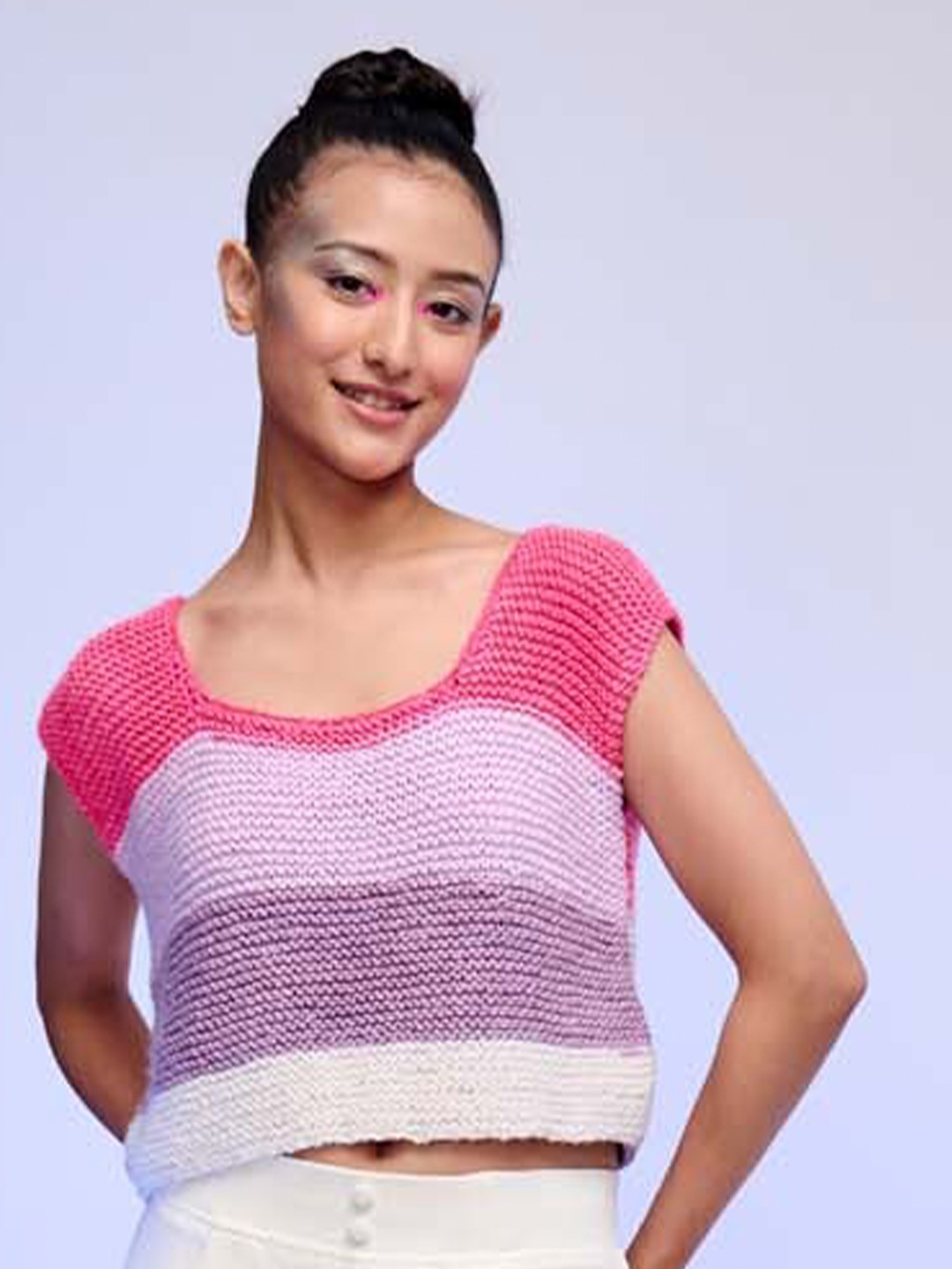 

Zanaash Striped Cotton Crop Top, Pink