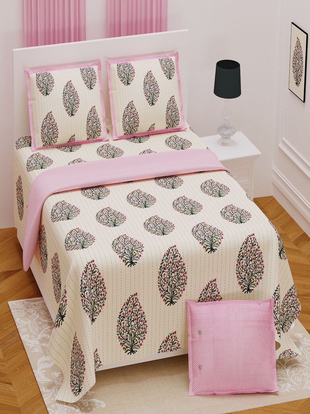 

Bombay Spreads Pink Floral 180 TC King Bedsheet with 2 Pillow Covers