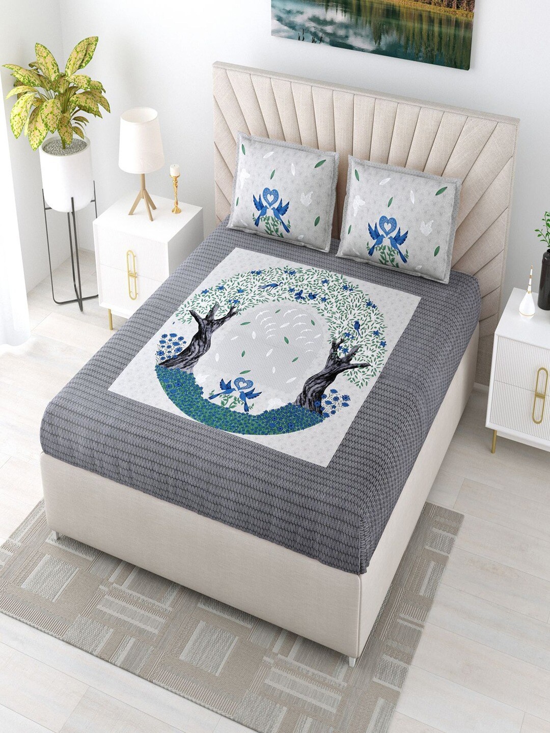 

Bombay Spreads Grey Floral 180 TC King Bedsheet with 2 Pillow Covers