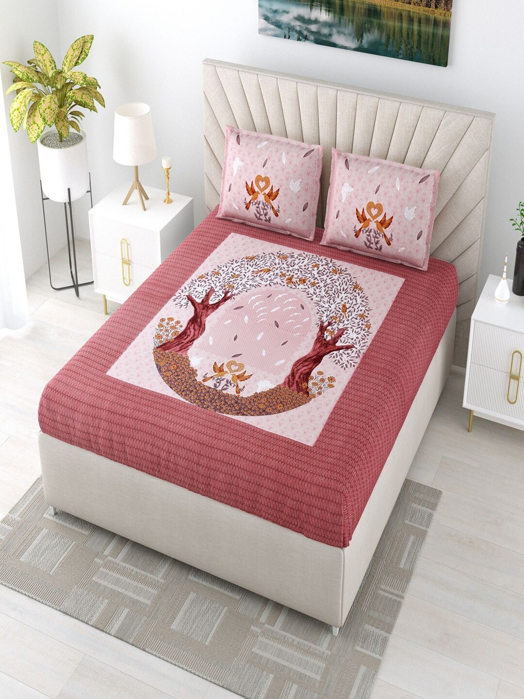 

Bombay Spreads Red Floral Cotton 210 TC King Bedsheet With 2 Pillow Covers