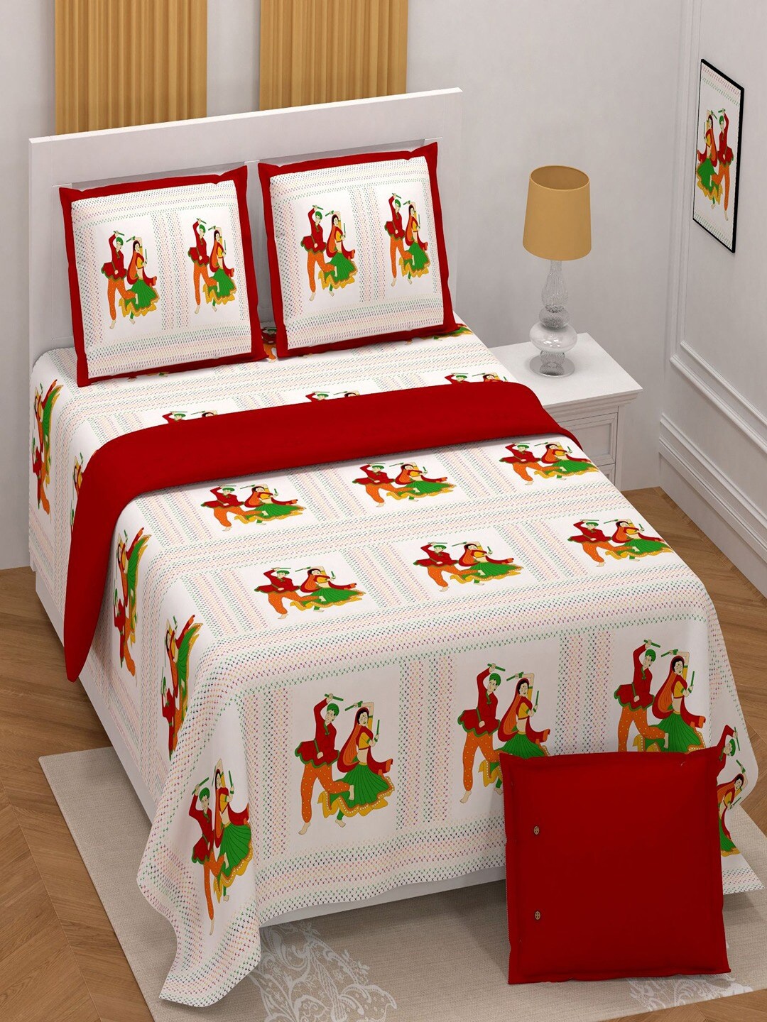 

Bombay Spreads Red Ethnic Motifs Cotton 180 TC King Bedsheet With 2 Pillow Covers