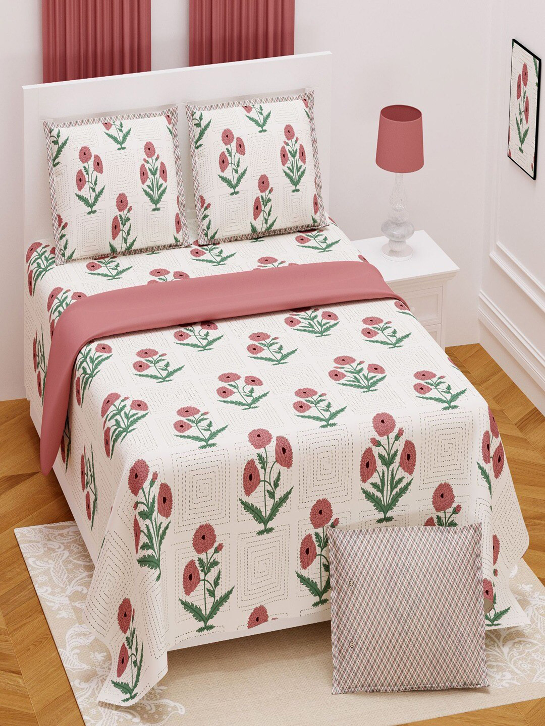

Bombay Spreads Pink Floral 180 TC King Bedsheet with 2 Pillow Covers