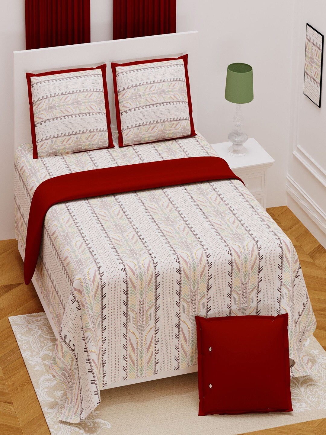 

Bombay Spreads Red Floral Cotton 180 TC King Bedsheet With 2 Pillow Covers