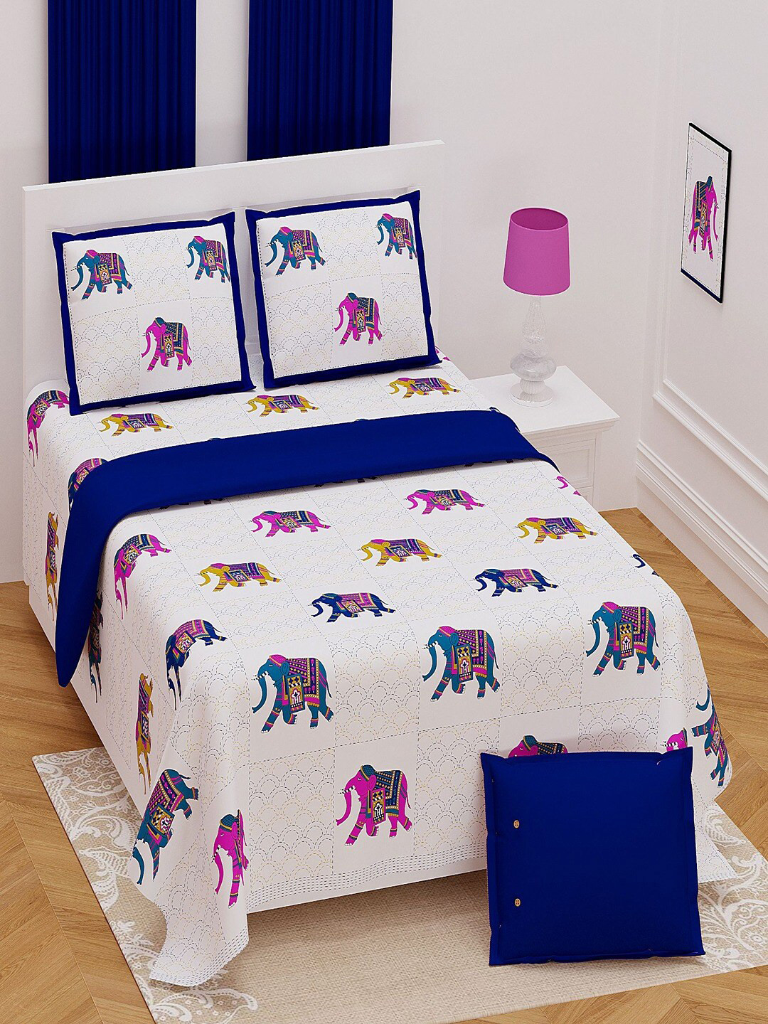 

Bombay Spreads Blue Ethnic Motifs Cotton 180 TC King Bedsheet With 2 Pillow Covers