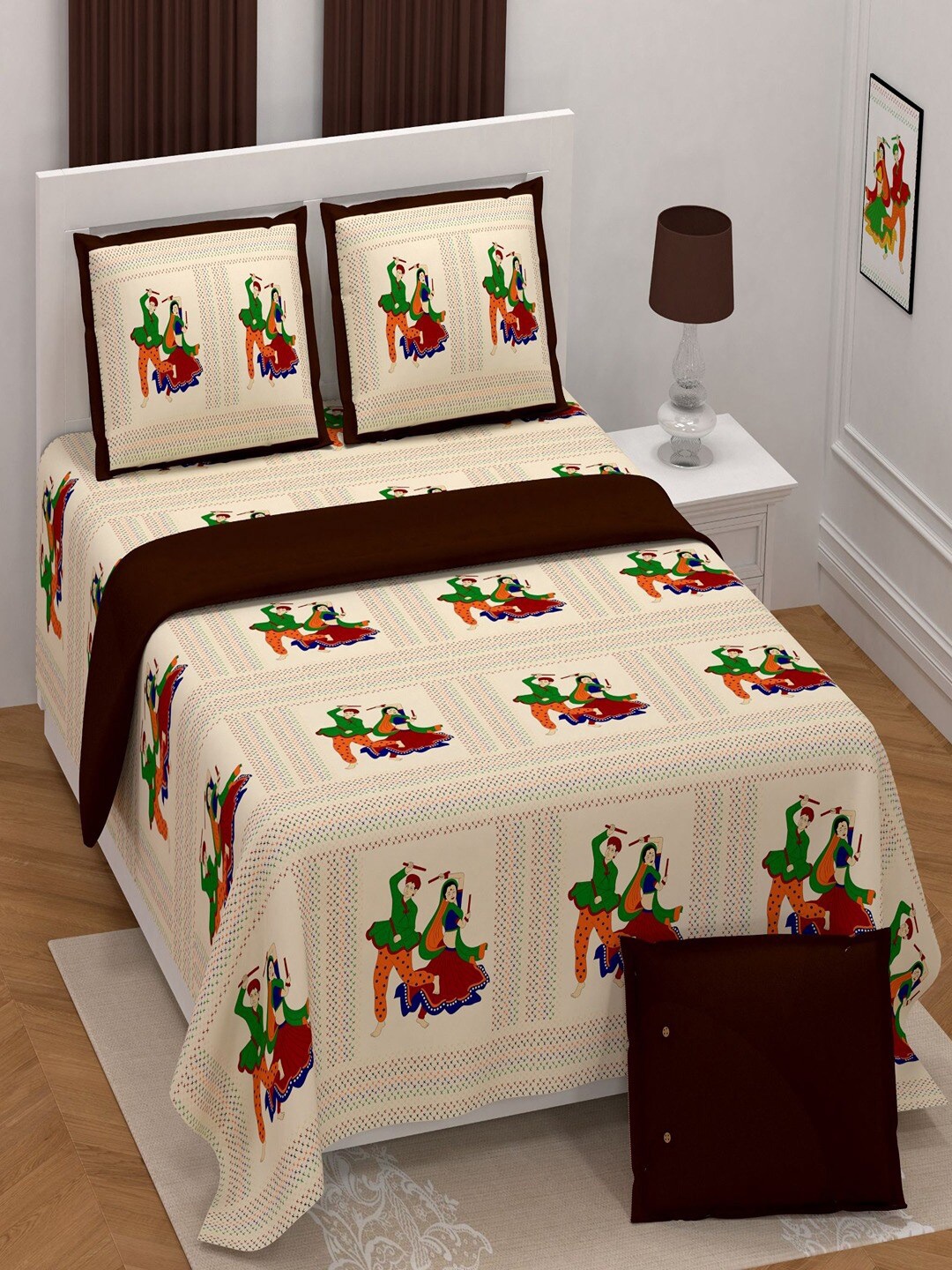 

Bombay Spreads Brown Floral 180 TC King Bedsheet with 2 Pillow Covers, Cream