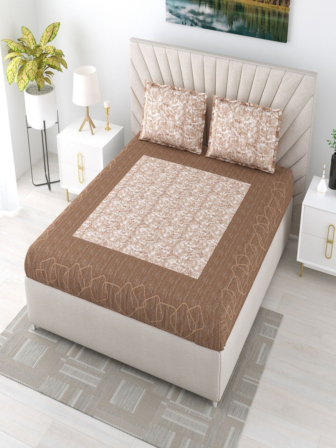 

Bombay Spreads Brown Floral 180 TC King Bedsheet with 2 Pillow Covers
