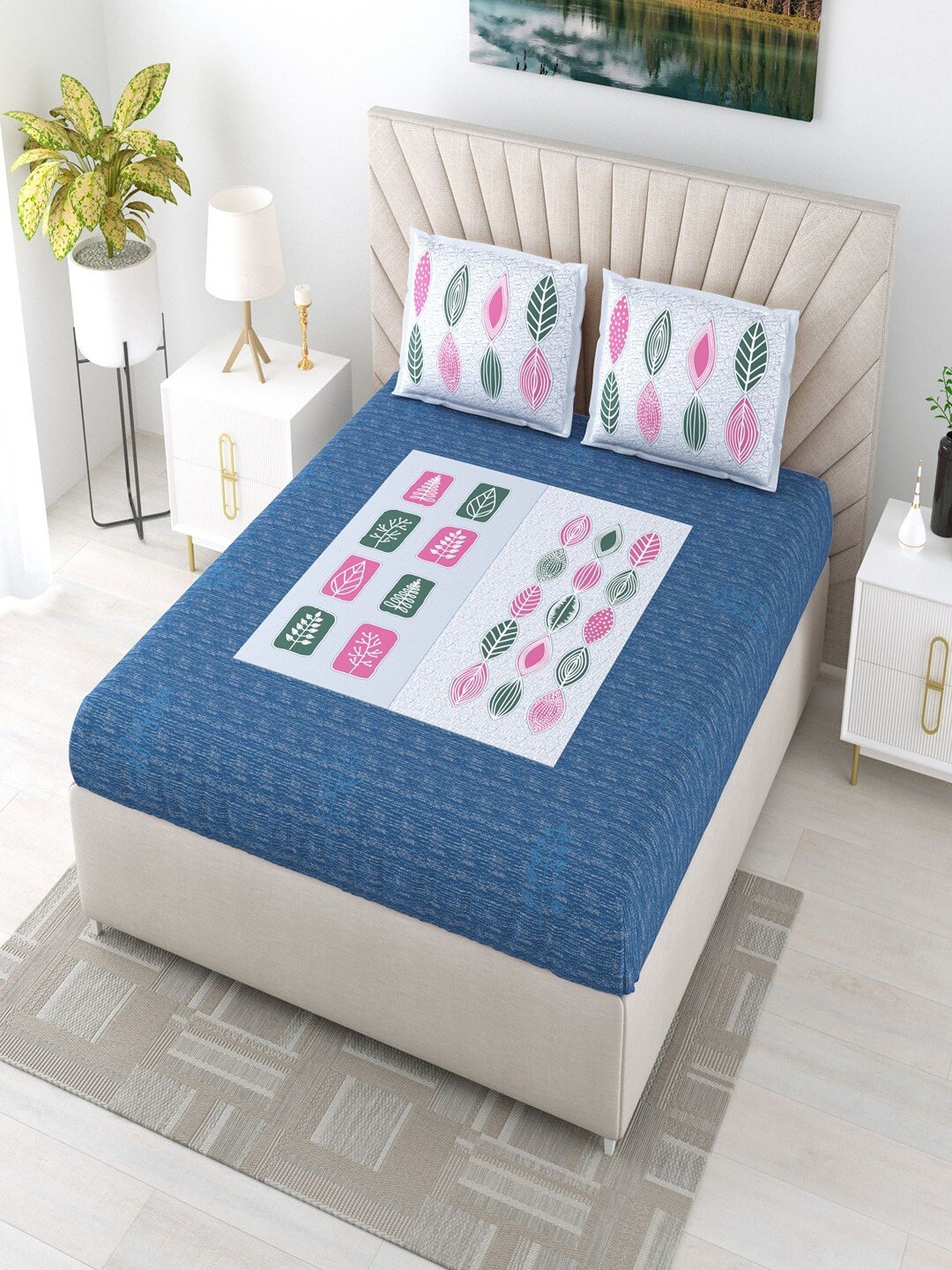 

Bombay Spreads Blue Floral 180 TC King Bedsheet with 2 Pillow Covers