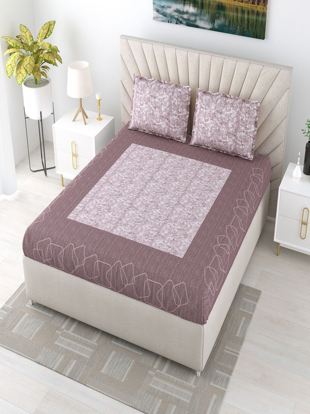 

Bombay Spreads Purple Floral Cotton 210 TC King Bedsheet With 2 Pillow Covers