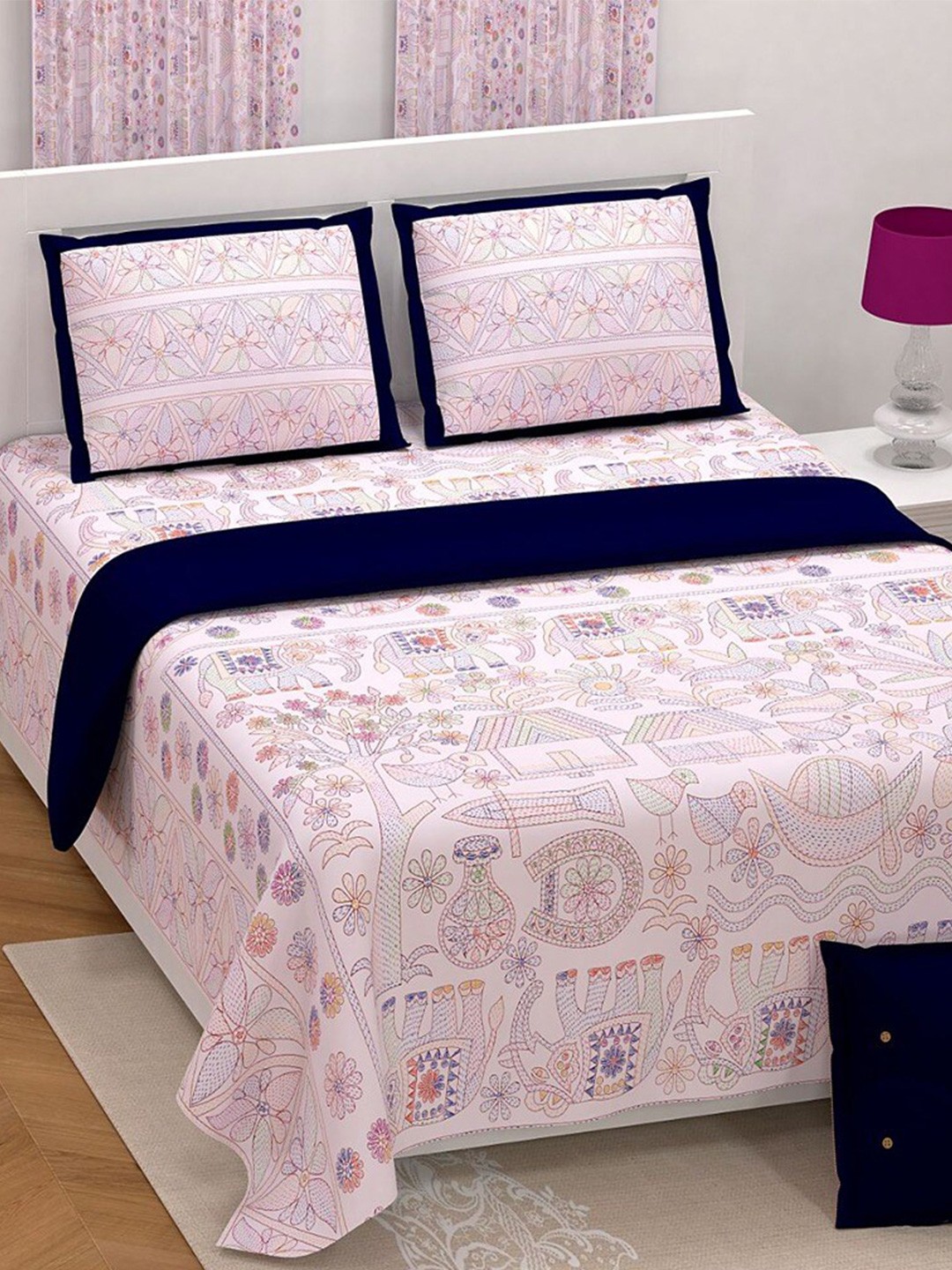

Bombay Spreads Blue Ethnic Motifs Cotton 180 TC King Bedsheet With 2 Pillow Covers