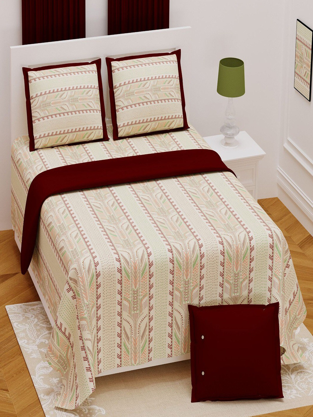 

Bombay Spreads Brown Floral 180 TC King Bedsheet with 2 Pillow Covers, Cream